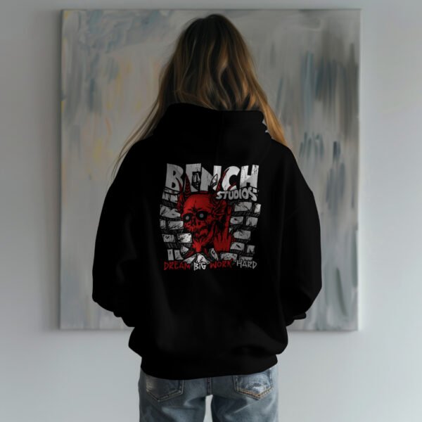 Black Streetwear Hoodie By Bench – Dream Big Work Hard - Image 2